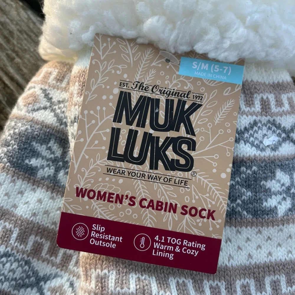 Muk Luks Women's Cabin Socks Slipper Socks Non-Slip Warm Fleece Slippers - Picture 2 of 6